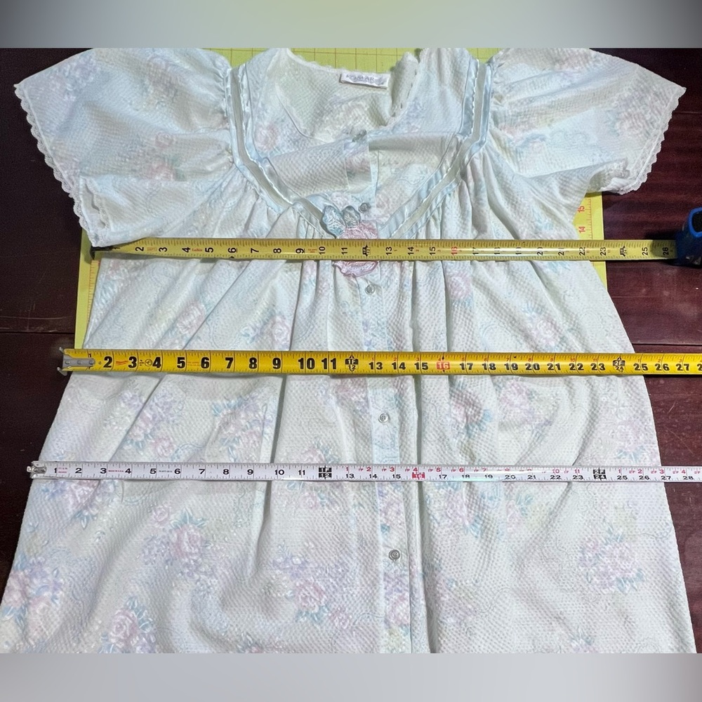 VINTAGE cottage floral dressing house gown robe button front long maxi nightgown - Picture 12 of 14
